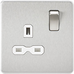 Knightsbridge  13A 1-Gang DP Switched Single Socket Brushed Chrome  with White Inserts