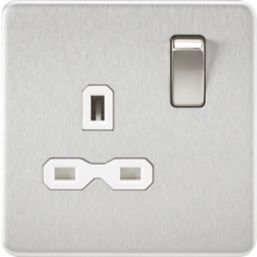 Knightsbridge  13A 1-Gang DP Switched Single Socket Brushed Chrome  with White Inserts