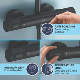 Grohe Vitalio Joy 260 HP Rear-Fed Exposed Phantom Black Thermostatic Shower System