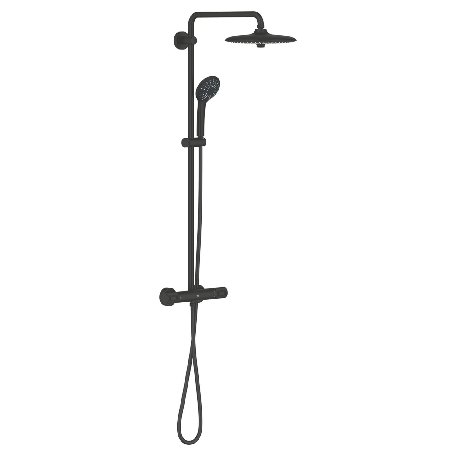 Grohe Vitalio Joy 260 HP Rear-Fed Exposed Phantom Black Thermostatic Shower System (153YX)