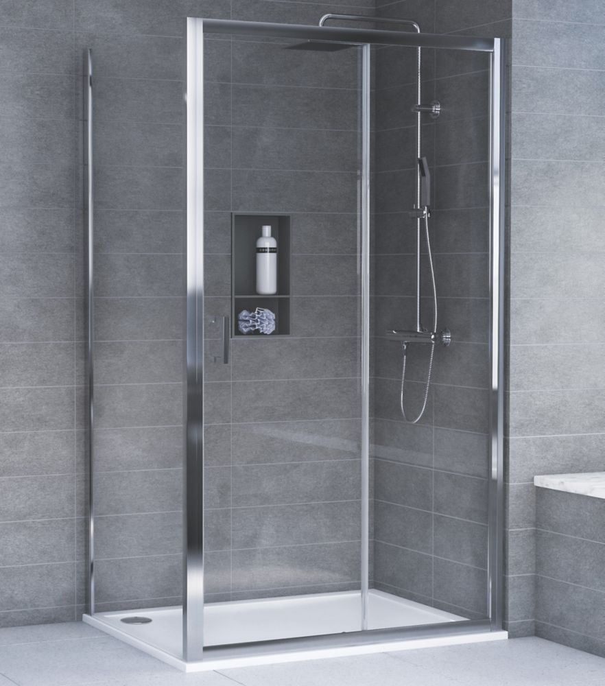 Aqualux Edge 6 SemiFrameless Rectangular Shower Enclosure & Tray Polished Silver 1200mm x 760mm