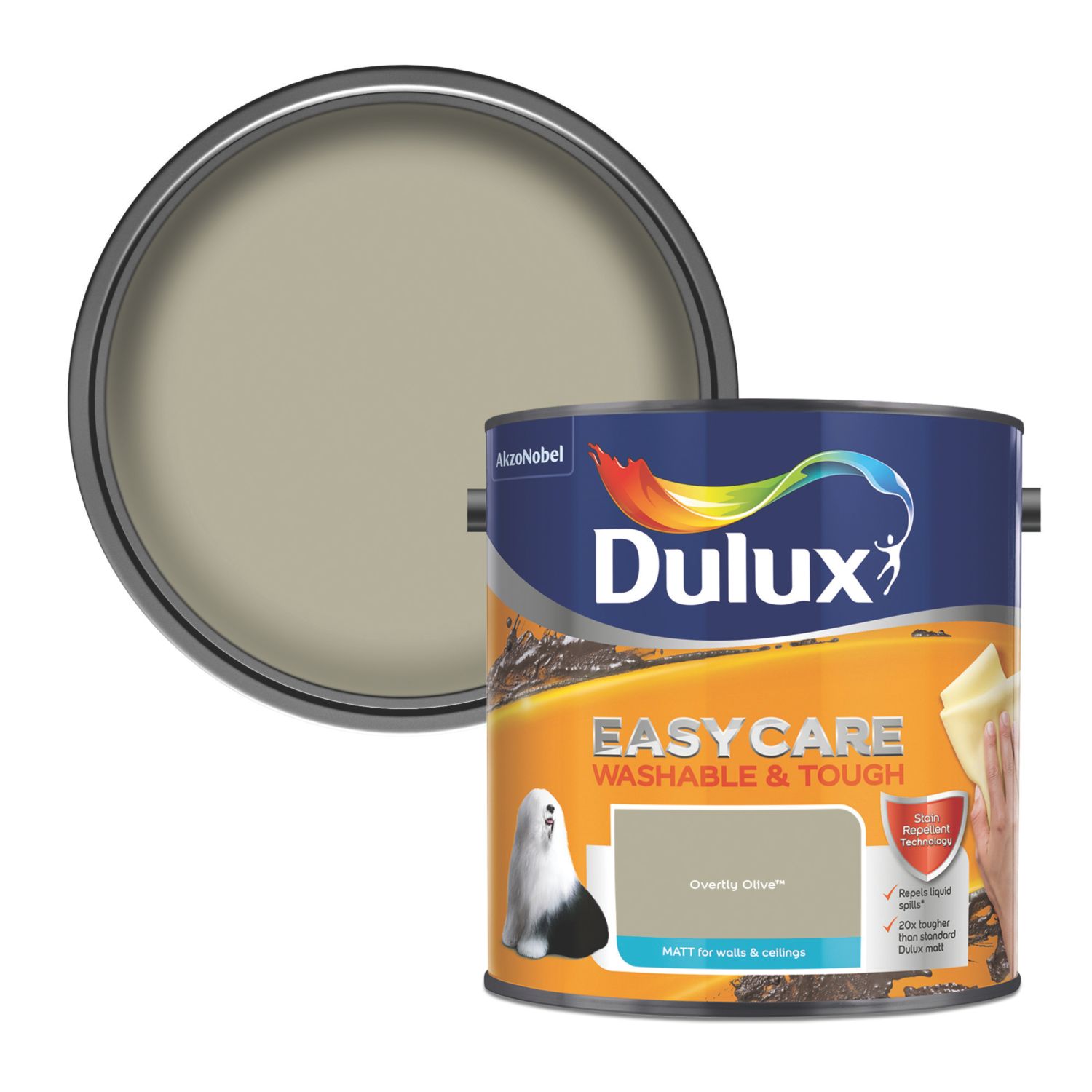 Dulux EasyCare Washable & Tough 2.5Ltr Overtly Olive Matt Emulsion Paint (154CG)