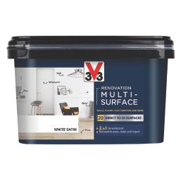 V33 2Ltr White Satin Acrylic Multi Surface Paint