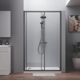 ETAL  Framed Rectangular Sliding Shower Door Matt Black 1090mm x 1900mm