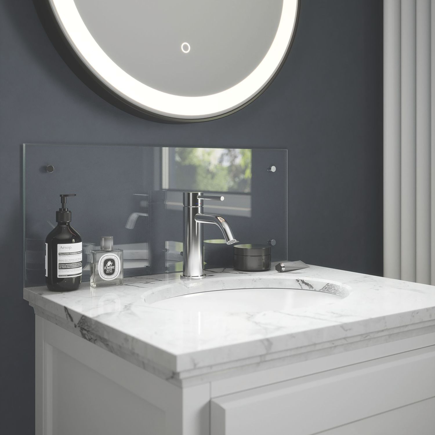 Splashback Glass Bathroom Splashback Clear Chrome 250mm x 600mm x 4mm (154RX)