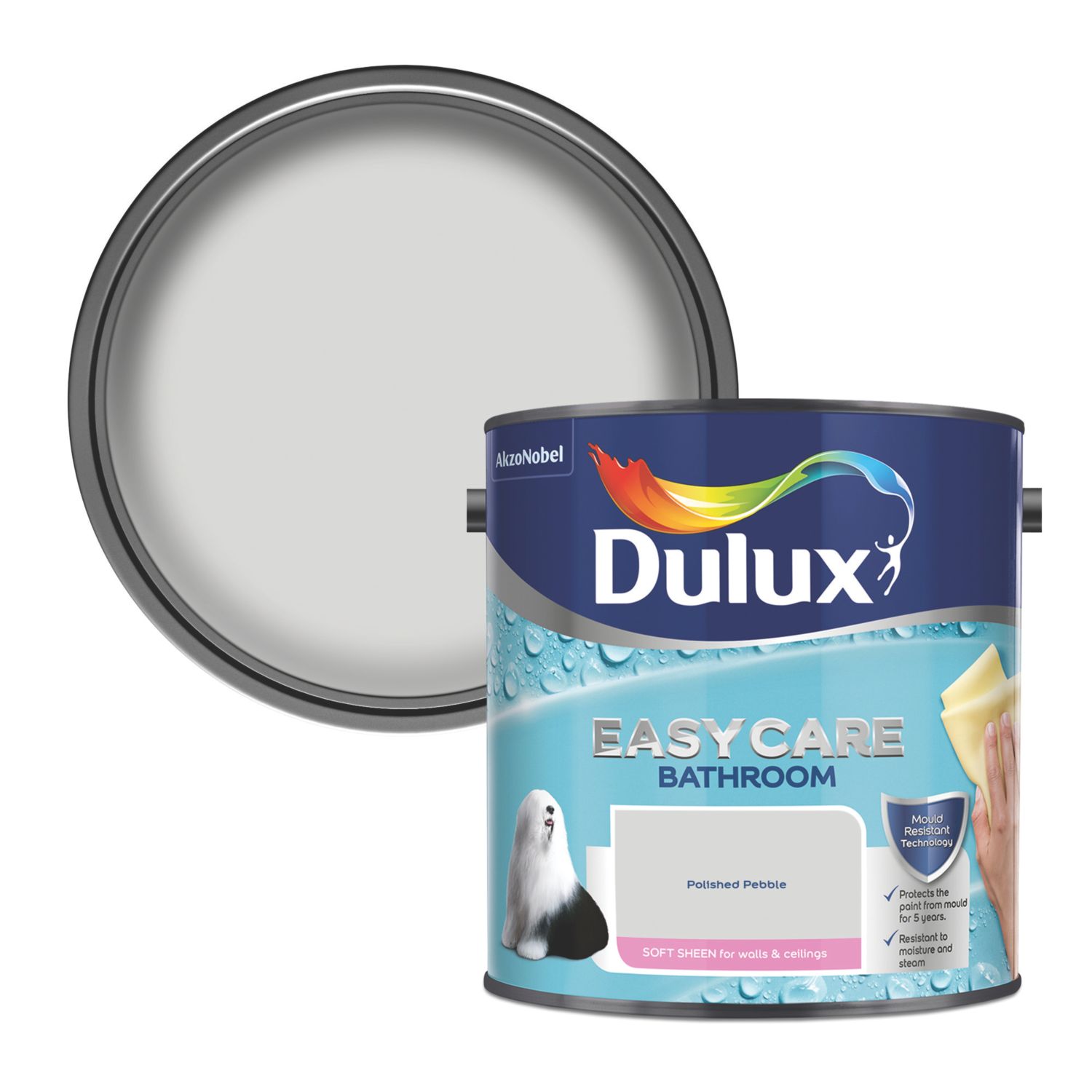 Dulux Easycare 2.5Ltr Polished Pebble Soft Sheen Emulsion Bathroom Paint (155CG)