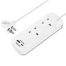 Refurb Masterplug 13A 2-Gang Unswitched  Travel Extension Lead (UK to USA) + 3.4A 2-Outlet Type A & C USB Charger White 0.45m