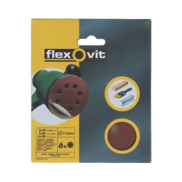Flexovit  A203F 60 / 80 / 120 Grit 8-Hole Punched Multi-Material Sanding Discs 115mm 6 Pack