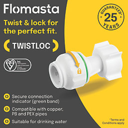 Flomasta Twistloc Plastic Push-Fit Straight Tap Connector 15mm x 3/4" 2 Pack