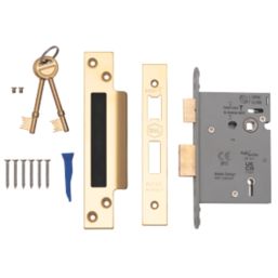Smith & Locke Fire Rated  5 Lever Polished Brass Architectural Sash Lock 76mm Case - 57mm Backset