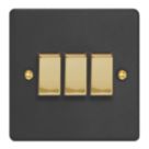 Varilight  10A 3-Gang 2-Way Light Switch  Matt Black with Colour-Matched Inserts