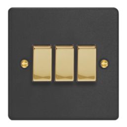 Varilight  10A 3-Gang 2-Way Light Switch  Matt Black with Colour-Matched Inserts