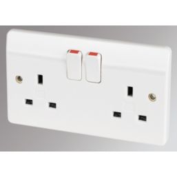 MK Logic Plus 13A 2-Gang DP Switched Plug Socket White