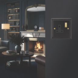 Varilight  13A 1-Gang 2-Pole Switched Socket Georgian Black  with Black Inserts