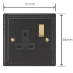 Varilight  13A 1-Gang 2-Pole Switched Socket Georgian Black  with Black Inserts