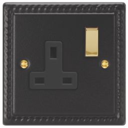 Varilight  13A 1-Gang 2-Pole Switched Socket Georgian Black  with Black Inserts