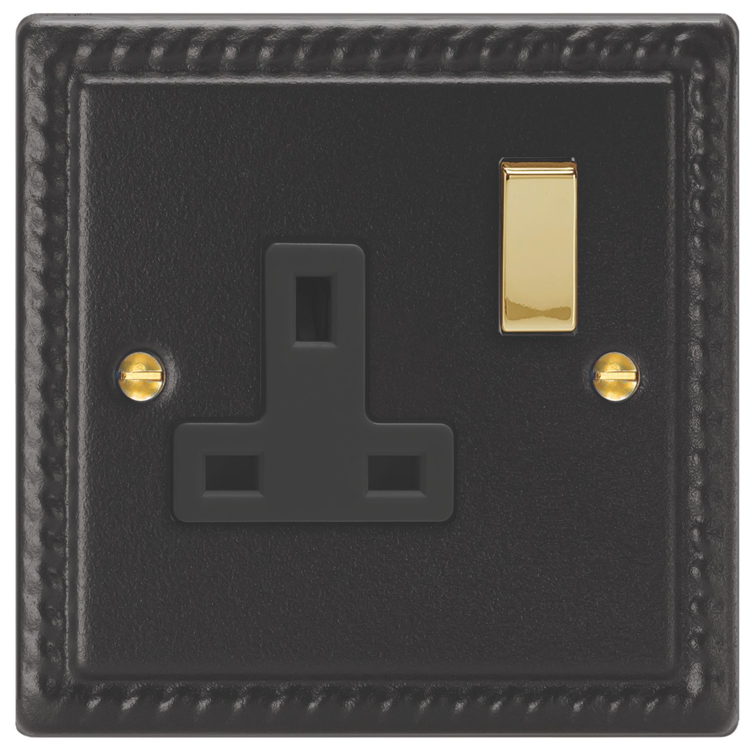 Varilight 13A 1-Gang 2-Pole Switched Socket Georgian Black with Black Inserts (157EC)