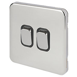 Schneider Electric Lisse Deco 10AX 2-Gang 2-Way Light Switch  Polished Chrome with Black Inserts