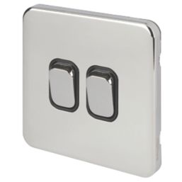 Schneider Electric Lisse Deco 10AX 2-Gang 2-Way Light Switch  Polished Chrome with Black Inserts