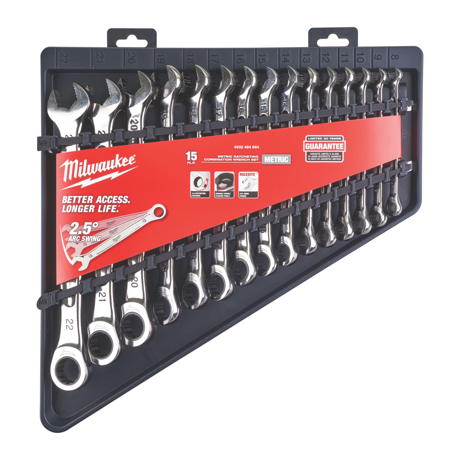 Milwaukee MAX BITE Mixed Ratcheting Combination Spanner Set 15 Pieces (157LF)