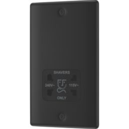 British General Nexus Metal 2-Gang Dual Voltage Shaver Socket 115/240V Matt Black with Colour-Matched Inserts