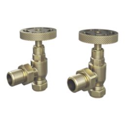 ETAL Rotor 15mm x 1/2" Brushed Brass Angled Designer Manual Radiator Valve Head & Body  2 Pack