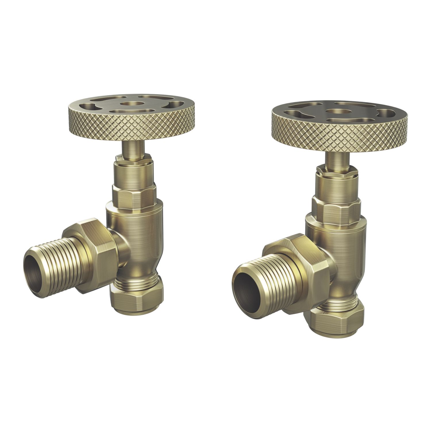 ETAL Rotor 15mm x 1/2" Brushed Brass Angled Designer Manual Radiator Valve Head & Body 2 Pack (157YU)