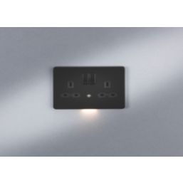 Knightsbridge  13A 2-Gang DP Switched Socket & Night Light Matt Black  with Black Inserts