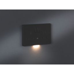 Knightsbridge  13A 2-Gang DP Switched Socket & Night Light Matt Black  with Black Inserts
