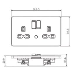 Knightsbridge  13A 2-Gang DP Switched Socket & Night Light Matt Black  with Black Inserts