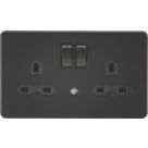 Knightsbridge  13A 2-Gang DP Switched Socket & Night Light Matt Black  with Black Inserts