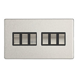 Contactum Lyric 10AX 6-Gang 2-Way Light Switch  Brushed Steel with Black Inserts
