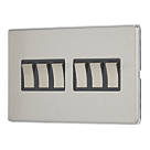 Contactum Lyric 10AX 6-Gang 2-Way Light Switch  Brushed Steel with Black Inserts