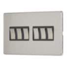 Contactum Lyric 10AX 6-Gang 2-Way Light Switch  Brushed Steel with Black Inserts