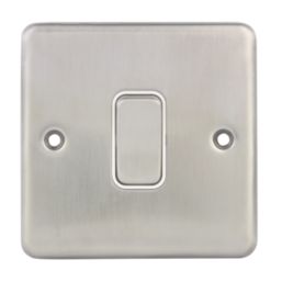 Hager Sollysta WRPS16BSW 10A 1-Gang Intermediate Switch Brushed Steel with White Inserts