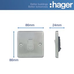 Hager Sollysta WRPS16BSW 10A 1-Gang Intermediate Switch Brushed Steel with White Inserts
