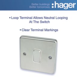 Hager Sollysta WRPS16BSW 10A 1-Gang Intermediate Switch Brushed Steel with White Inserts