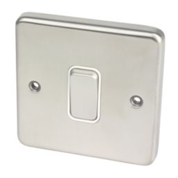 Hager Sollysta WRPS16BSW 10A 1-Gang Intermediate Switch Brushed Steel with White Inserts