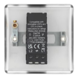 LAP  1-Gang 2-Way LED Dimmer Switch  Brushed Steel with Colour-Matched Inserts