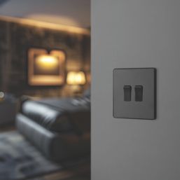 British General Evolve 20 A  16AX 2-Gang 2-Way Light Switch  Matt Black with Black Inserts