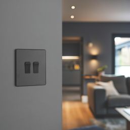 British General Evolve 20 A  16AX 2-Gang 2-Way Light Switch  Matt Black with Black Inserts