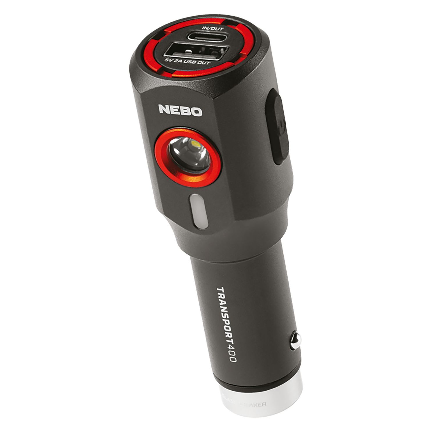Nebo Transport Rechargeable LED 2 Outlet Type A & C USB Torch with USB Car Chargers Grey 400lm (160AC)