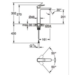 Grohe Dice Matt Black 302mm Tall Lever Mono Basin Mixer Tap