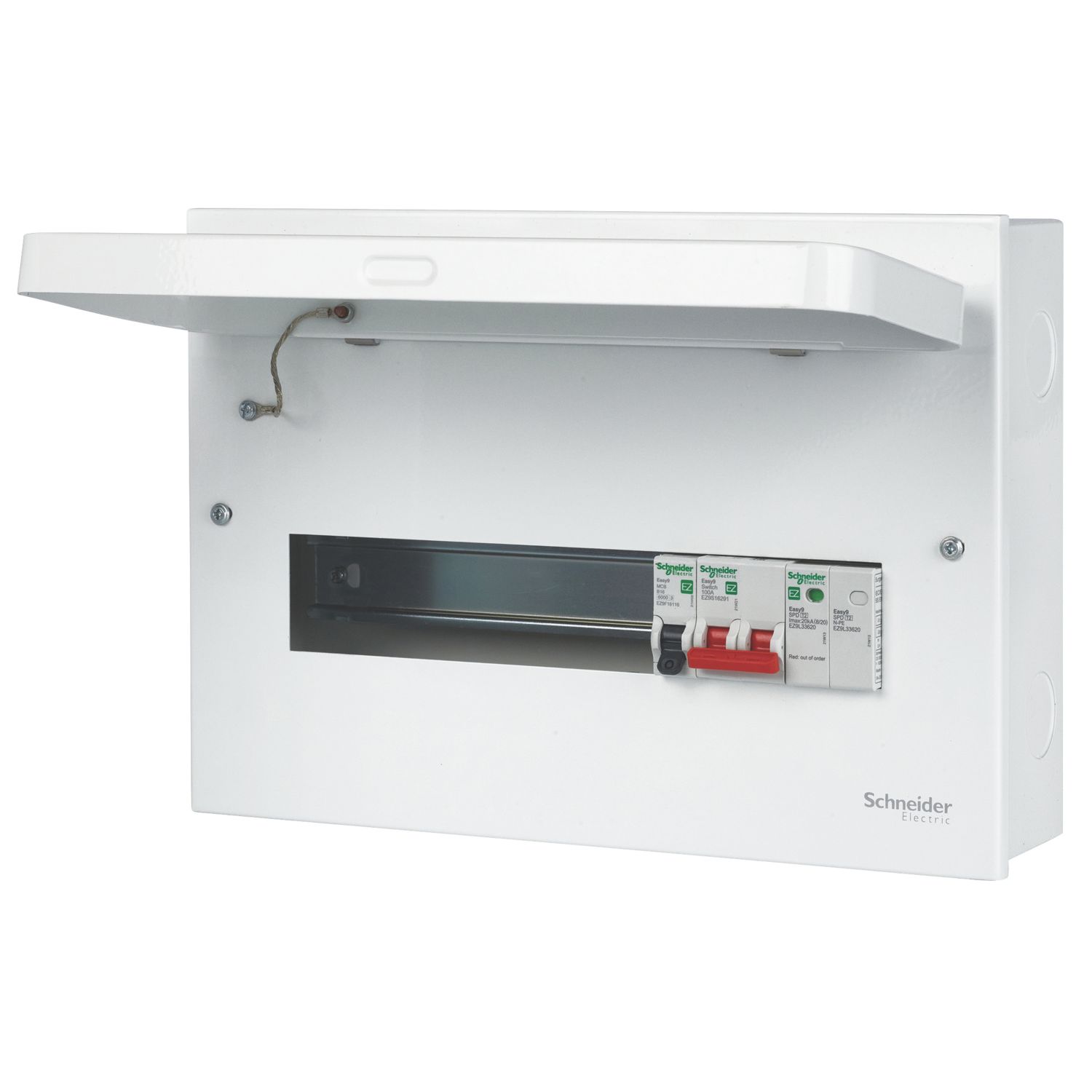 Schneider Electric Easy9 Compact 14-Module 9-Way Part-Populated High Integrity Main Switch Consumer Unit with SPD (160JE)