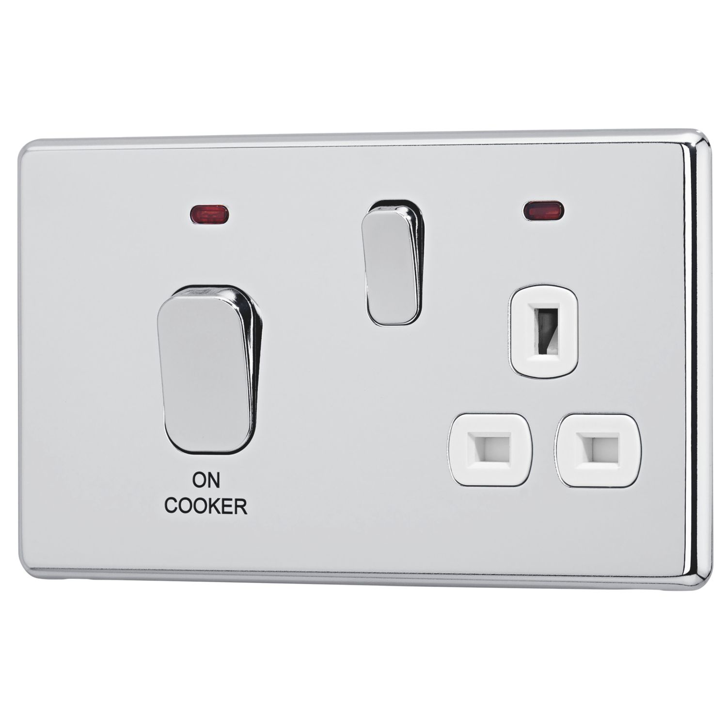 Arlec 45A 2-Gang DP Cooker Switch Polished Chrome with Neon with Colour-Matched Inserts (160RU)