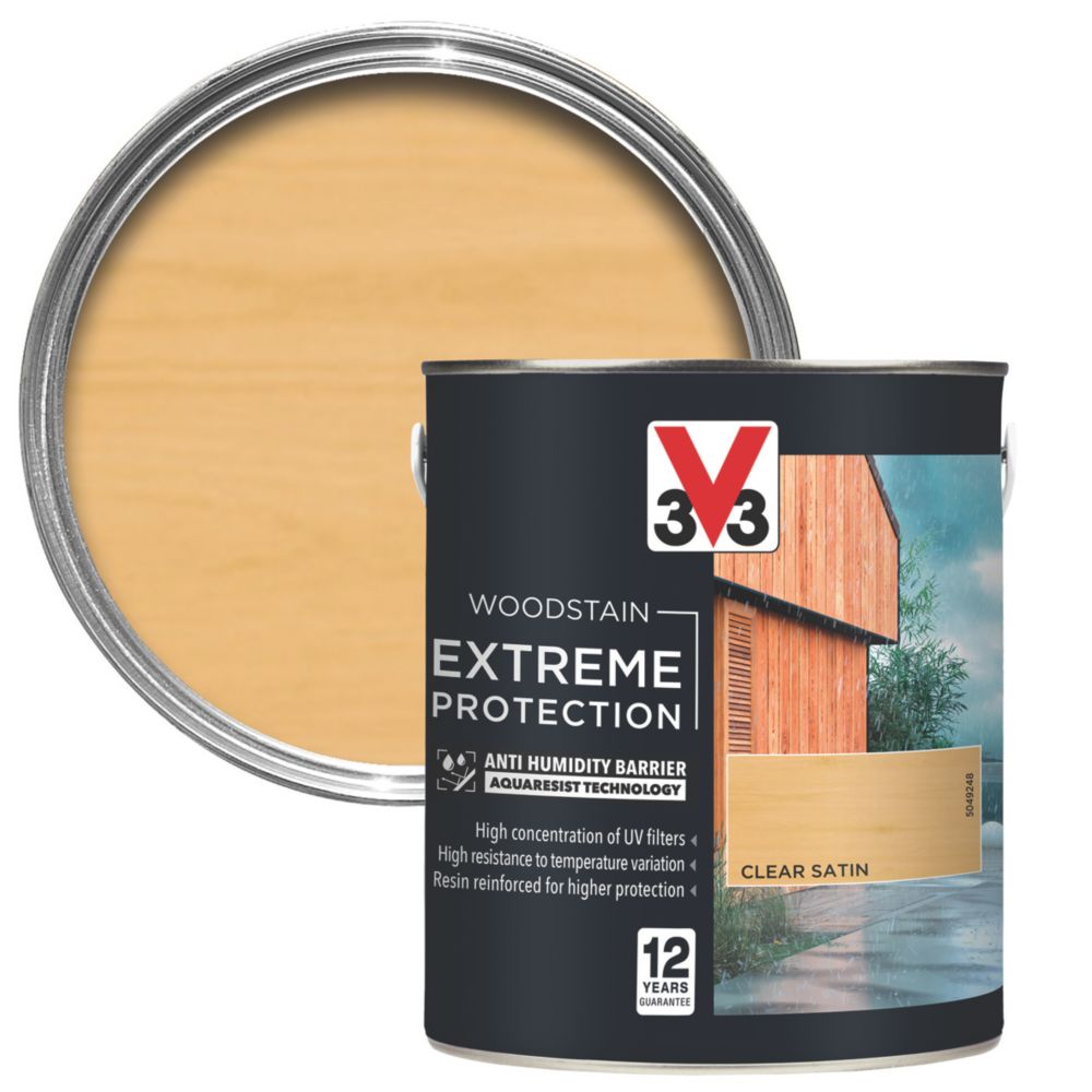 V33 2.5Ltr Clear Satin SolventBased Exterior Wood Stain Screwfix