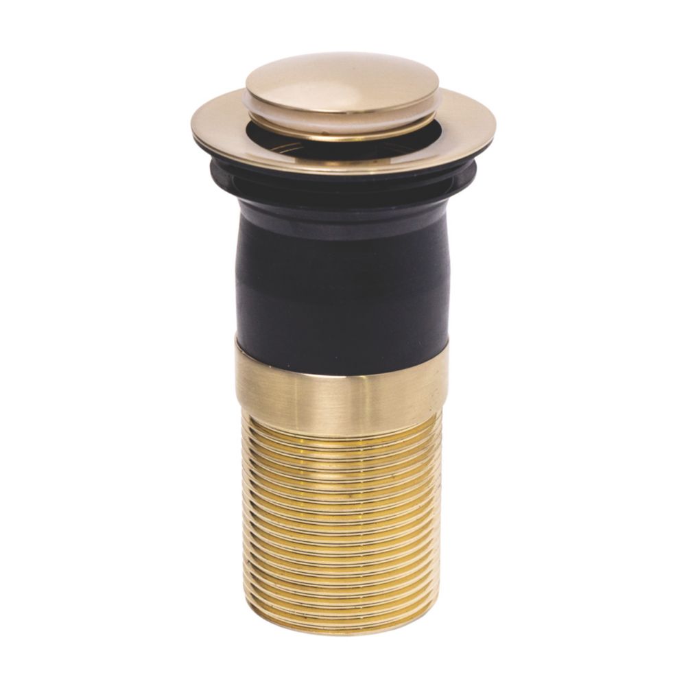 Top-Fix Unslotted Push Button Basin Waste Brushed Brass 60mm - Screwfix