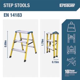 Erbauer Fibreglass 2 Step 700mm Folding Step Stool With Platform