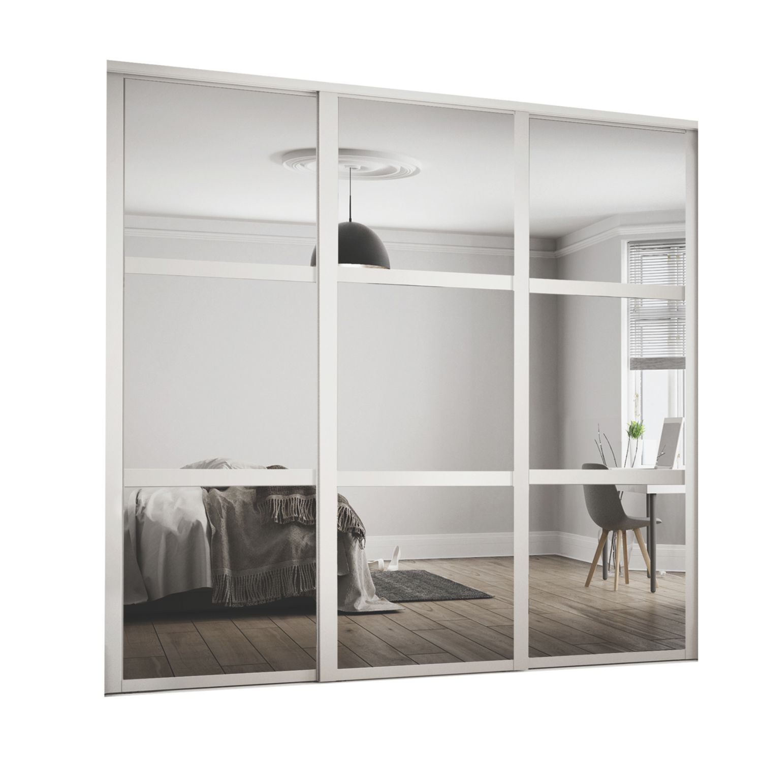 Spacepro Shaker 3-Door Sliding Wardrobe Door Kit Dove Grey Frame Mirror Panel 2136mm x 2260mm (161KJ)