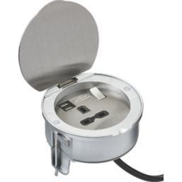 Knightsbridge  13A 1-Gang SP Switched Socket + 2.4A 12W 2-Outlet Type A USB Charger Stainless Steel